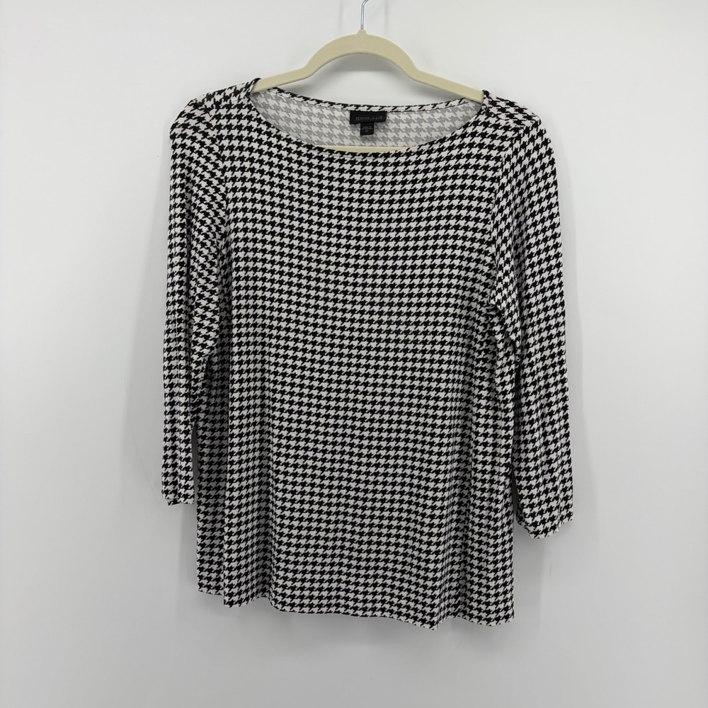 J. Jill Womens XS Black White Houndstooth Wearever Top Boat Neck 3/4 Sleeve